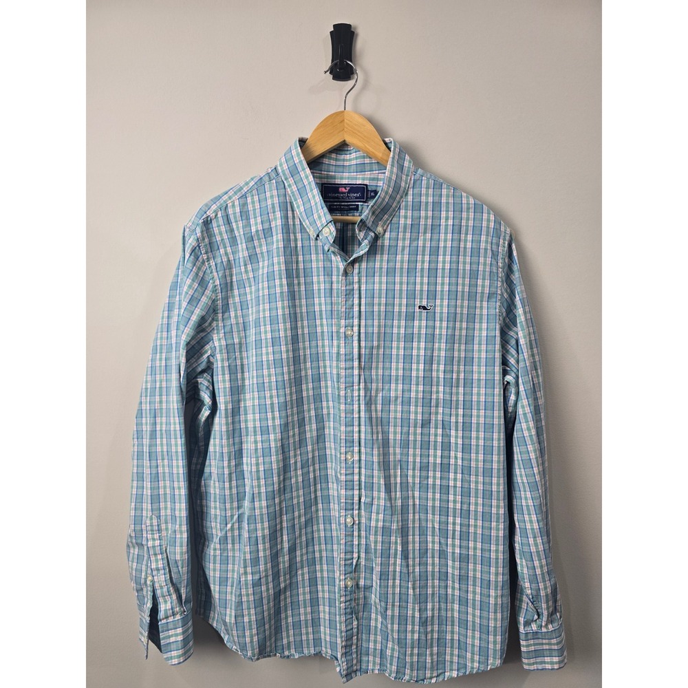 Vineyard Vines Mens XL Slim Fit Whale Shirt Plaid Button Down Blue 1W010648